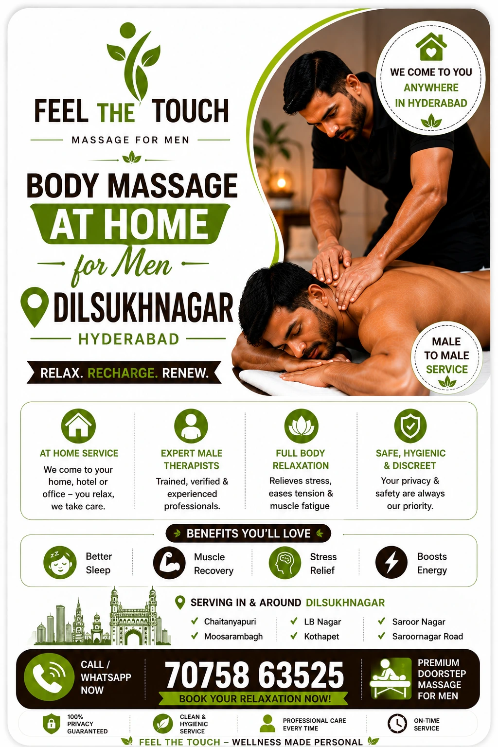 Body massage at home for men in Dilsukhnagar Hyderabad – FEEL THE TOUCH – 7075863525