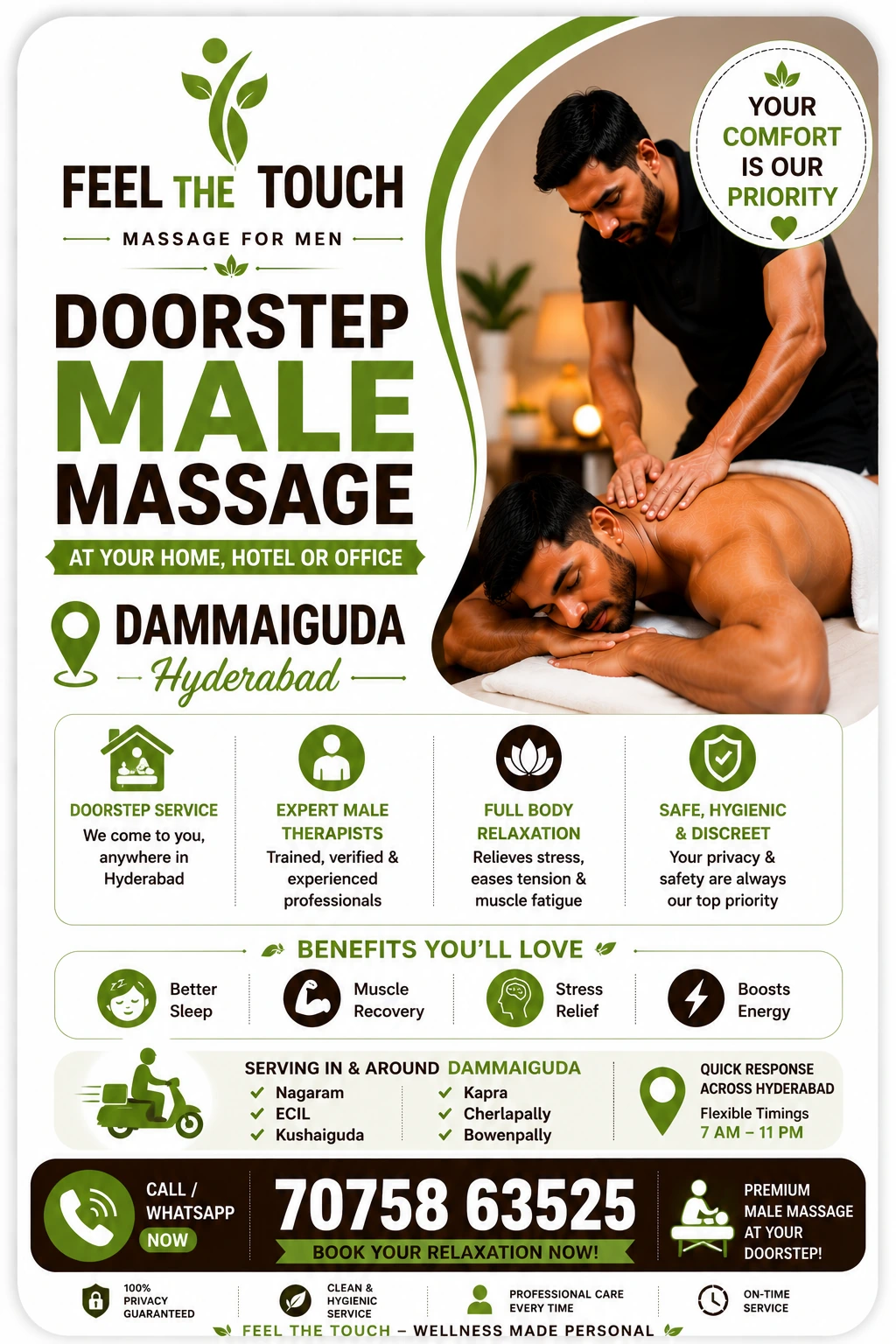 Doorstep male massage in Dammaiguda Hyderabad – FEEL THE TOUCH – 7075863525