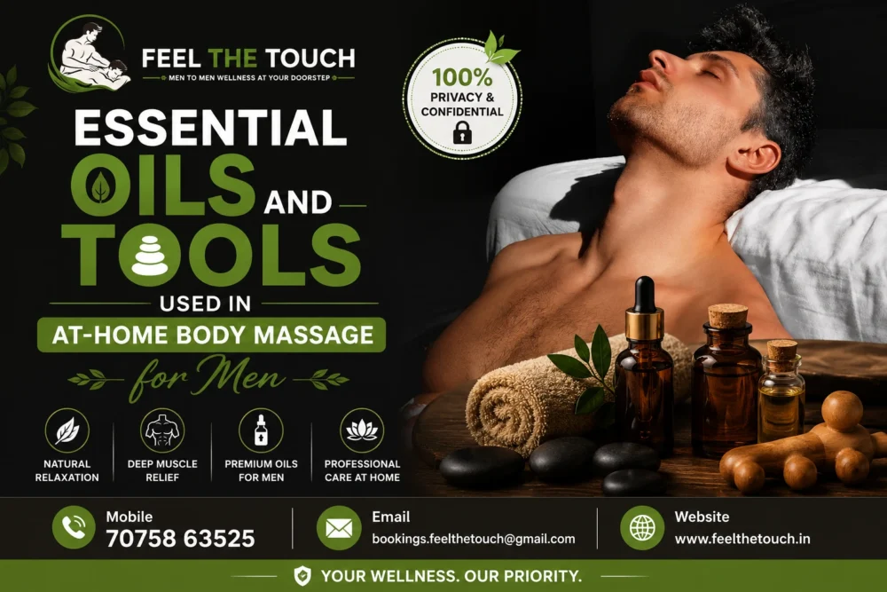 Essential Oils and Tools Used in At-Home Body Massage for Men | FEEL THE TOUCH Professional Home Massage Services | Call 7075863525