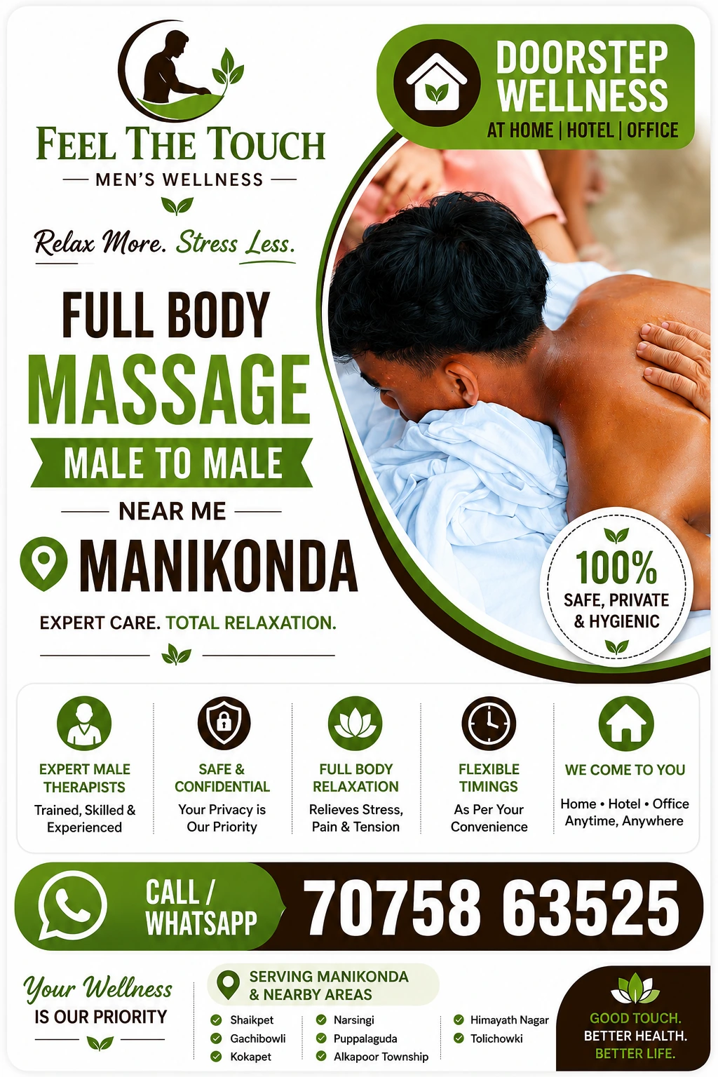 Full body massage male to male near me in Manikonda Hyderabad – FEEL THE TOUCH – 7075863525