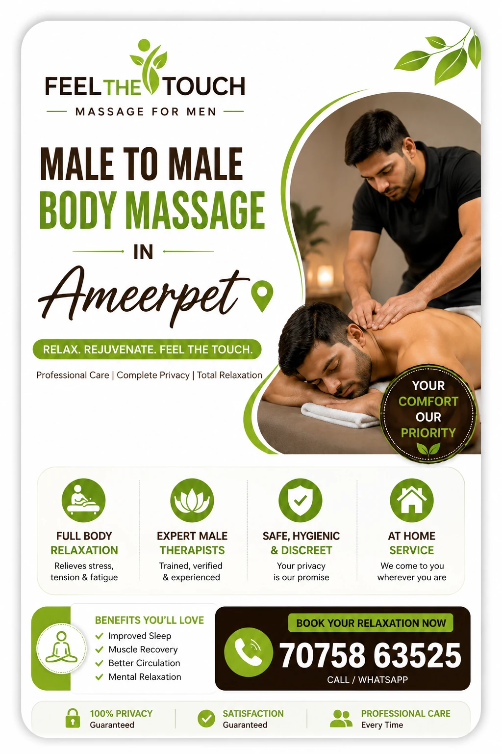 Male to male body massage in Ameerpet Hyderabad – FEEL THE TOUCH – 7075863525