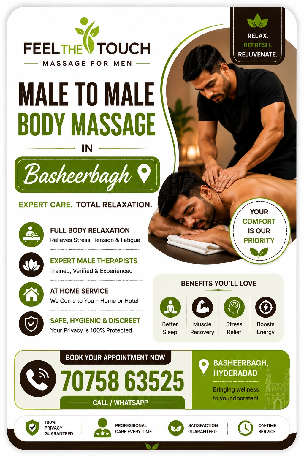 Male to male body massage in Basheerbagh Hyderabad – FEEL THE TOUCH – 7075863525