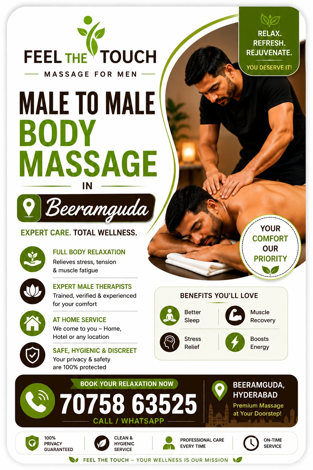Male to male body massage in Beeramguda Hyderabad – FEEL THE TOUCH – 7075863525