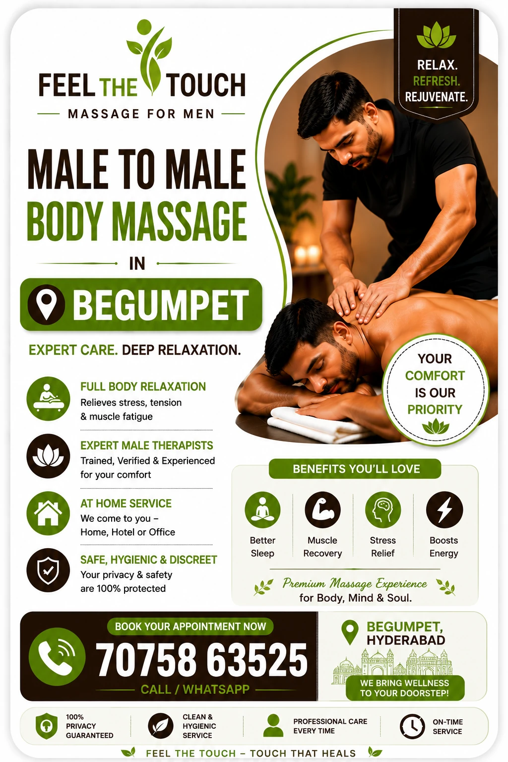 Male to male body massage in Begumpet Hyderabad – FEEL THE TOUCH – 7075863525
