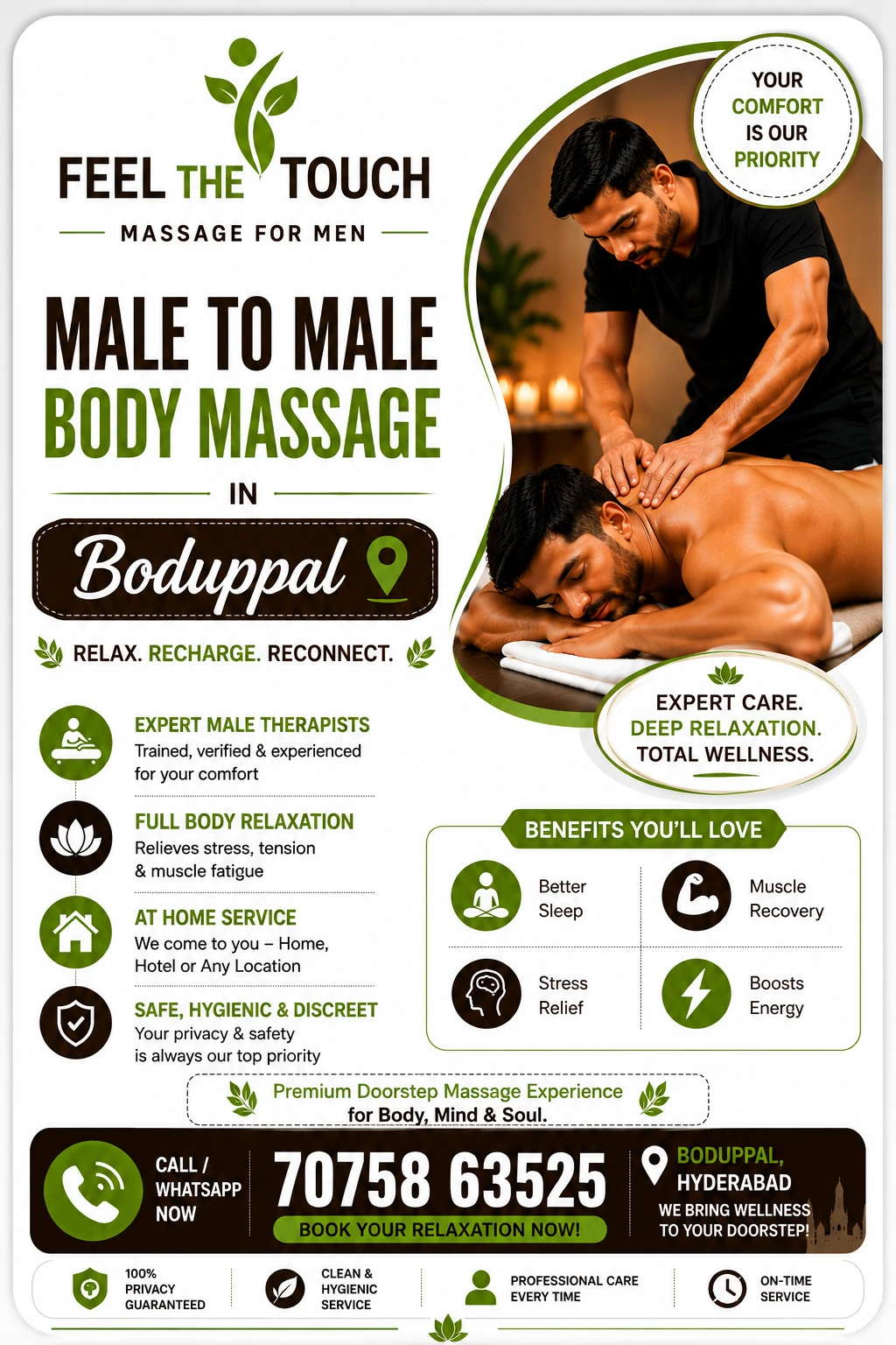 Male to male body massage in Boduppal Hyderabad – FEEL THE TOUCH – 7075863525