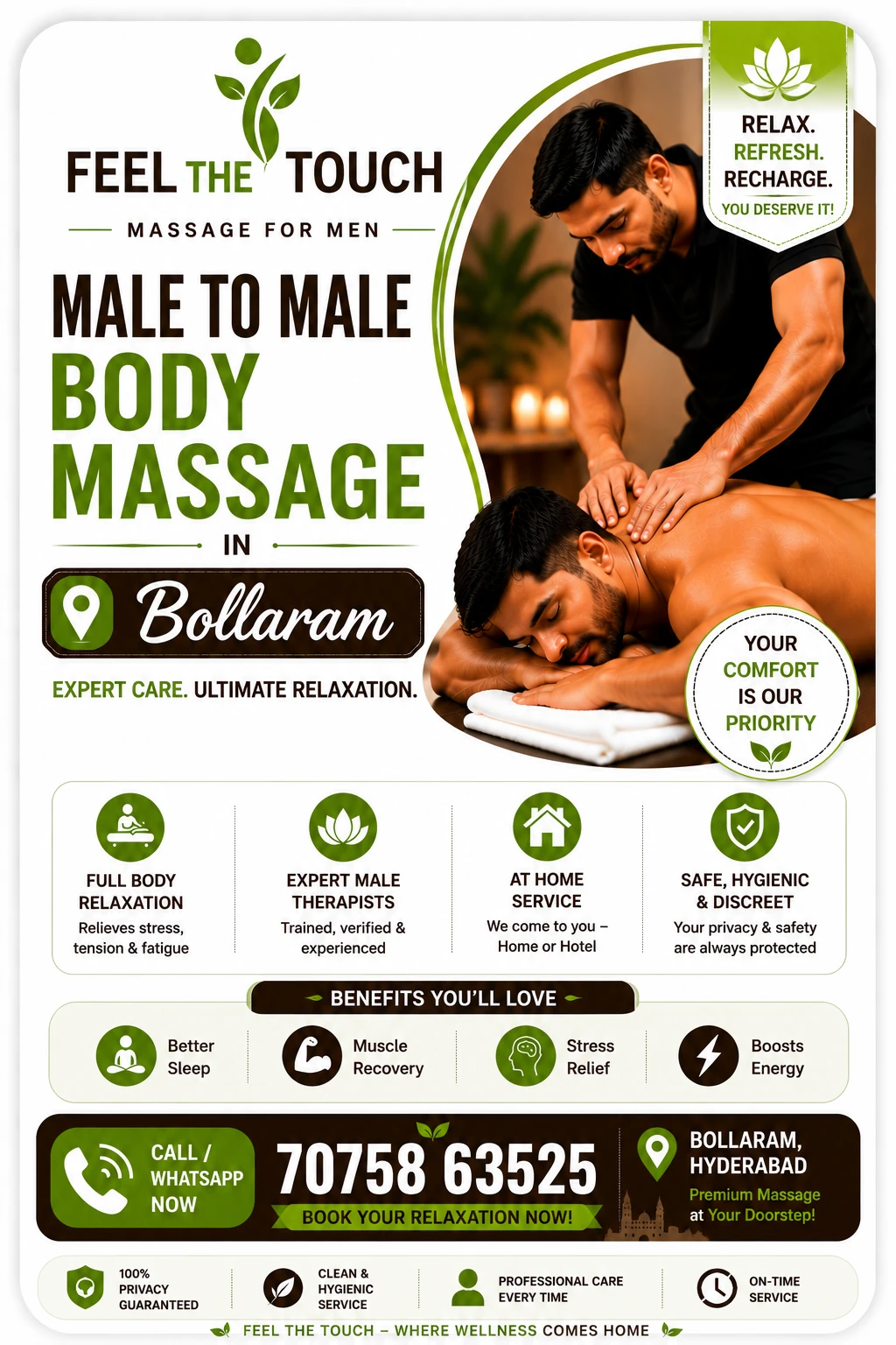 Male to male body massage in Bollaram Hyderabad – FEEL THE TOUCH – 7075863525