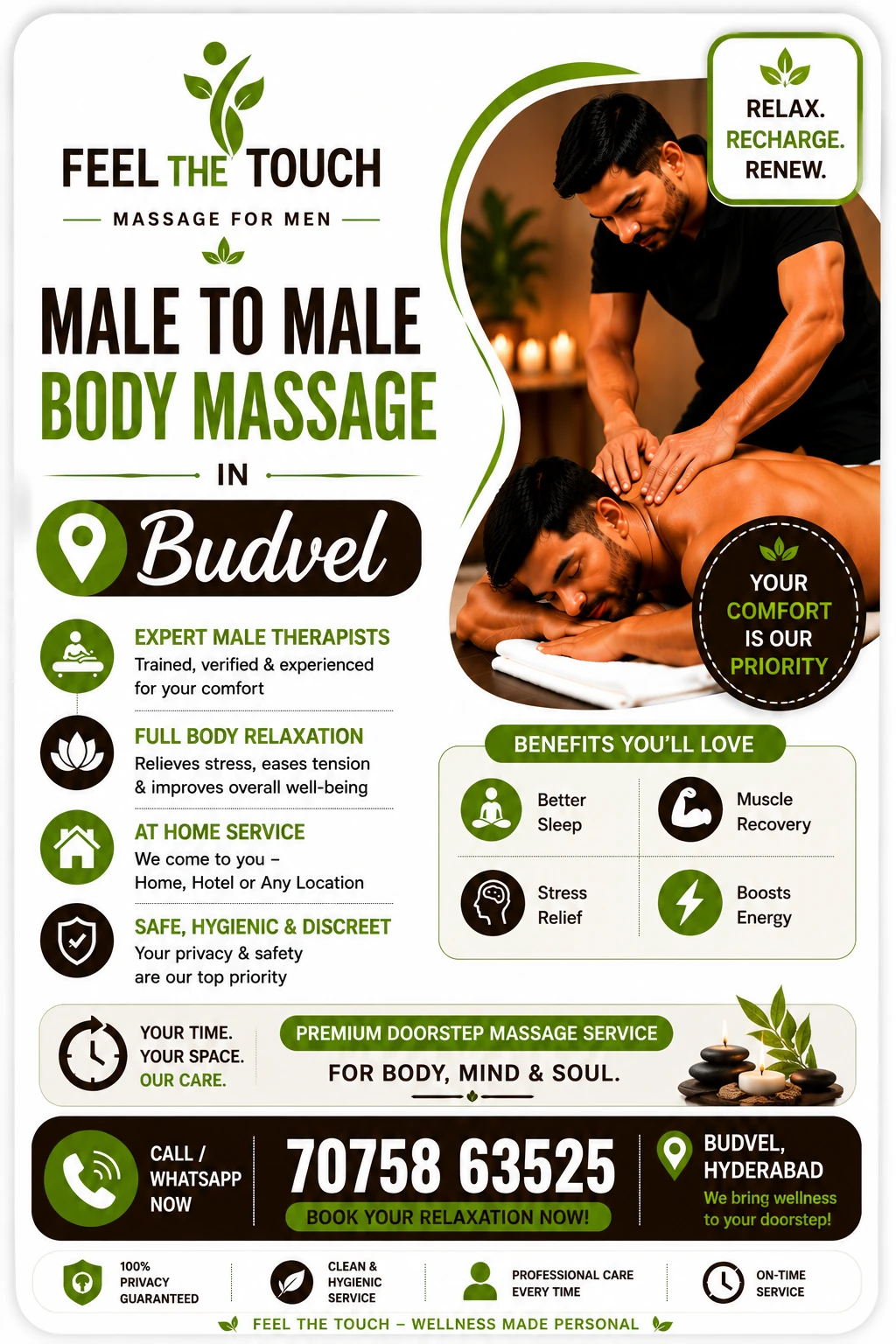 Male to male body massage in Budvel Hyderabad – FEEL THE TOUCH – 7075863525