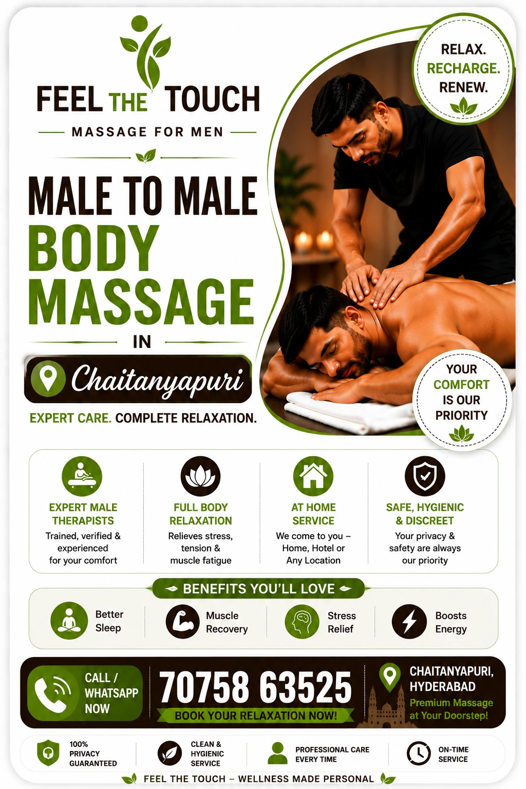 Male to male body massage in Chaitanyapuri Hyderabad – FEEL THE TOUCH – 7075863525