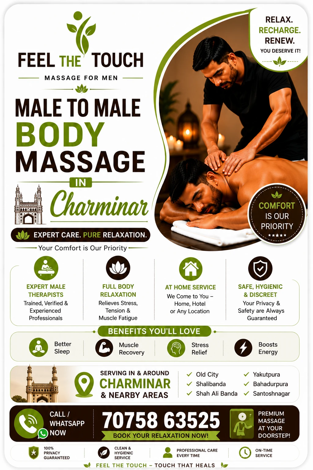 Male to male body massage in Charminar Hyderabad – FEEL THE TOUCH – 7075863525