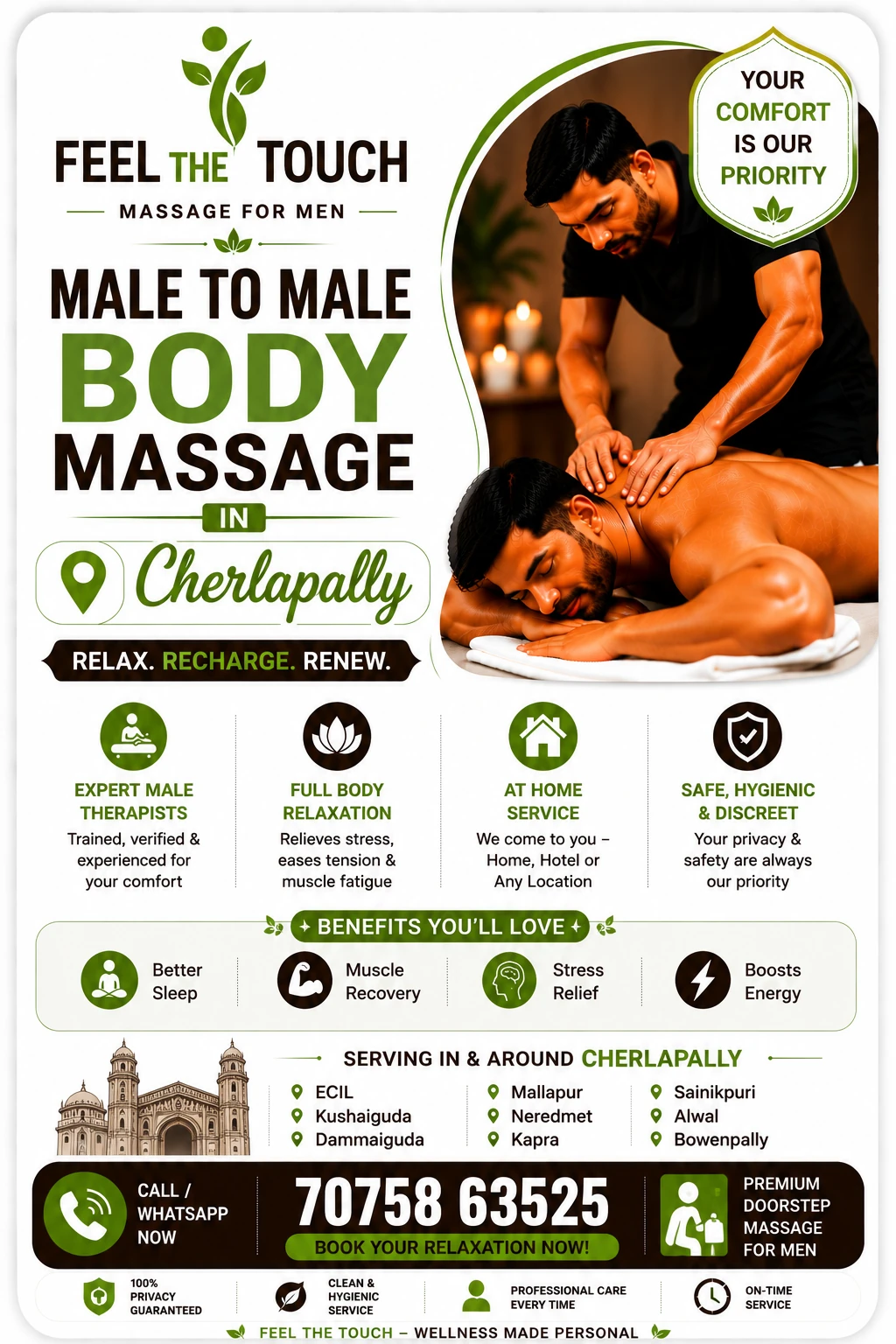 Male to male body massage in Cherlapally Hyderabad – FEEL THE TOUCH – 7075863525