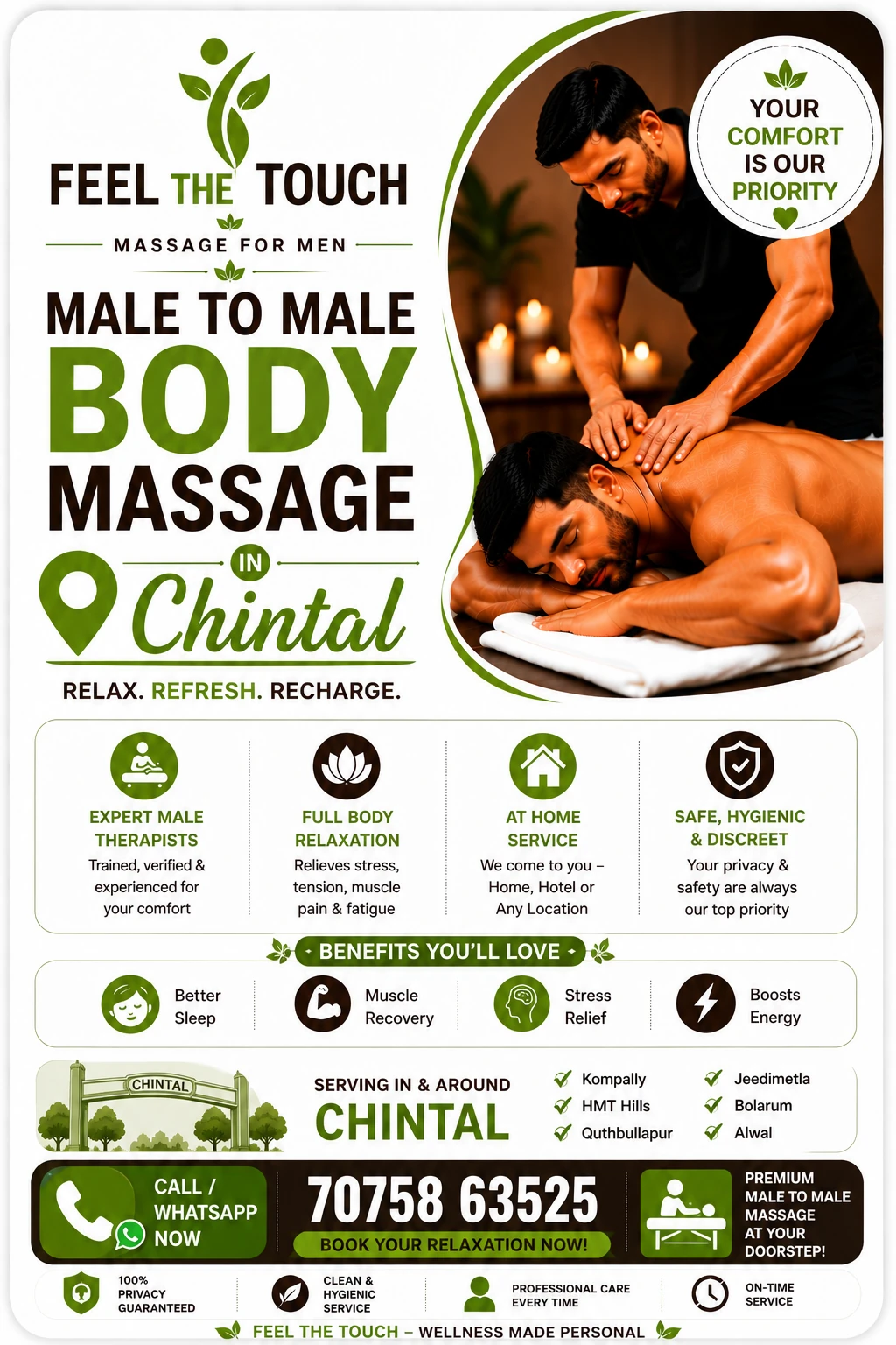 Male to male body massage in Chintal Hyderabad – FEEL THE TOUCH – 7075863525