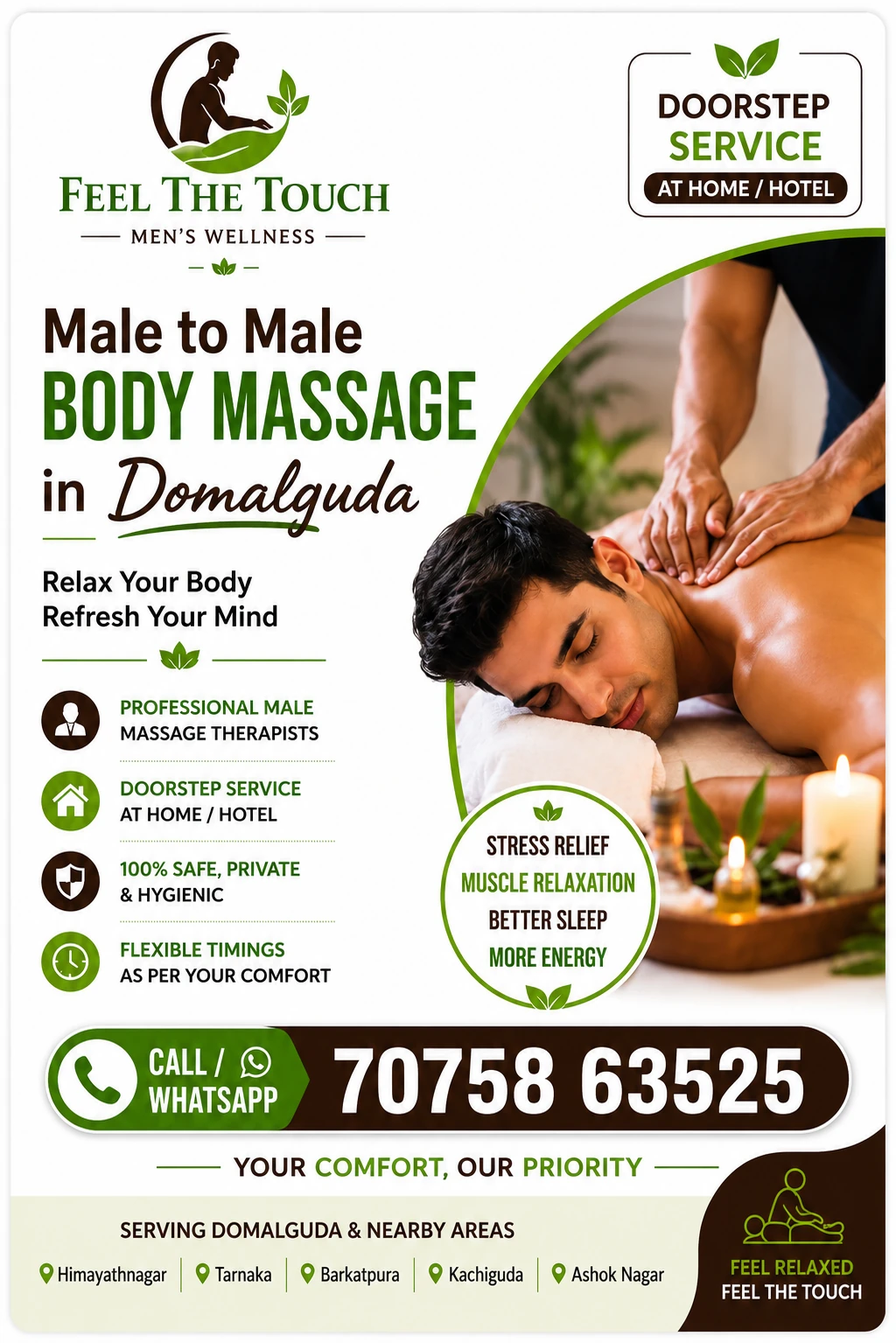 Male to male body massage in Domalguda Hyderabad – FEEL THE TOUCH – 7075863525