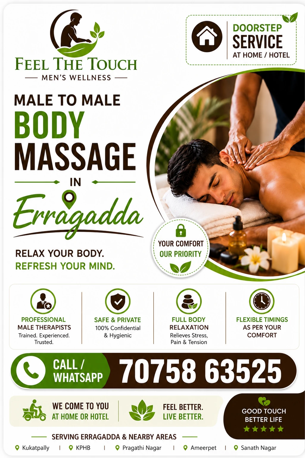 Male to male body massage in Erragadda Hyderabad – FEEL THE TOUCH – 7075863525