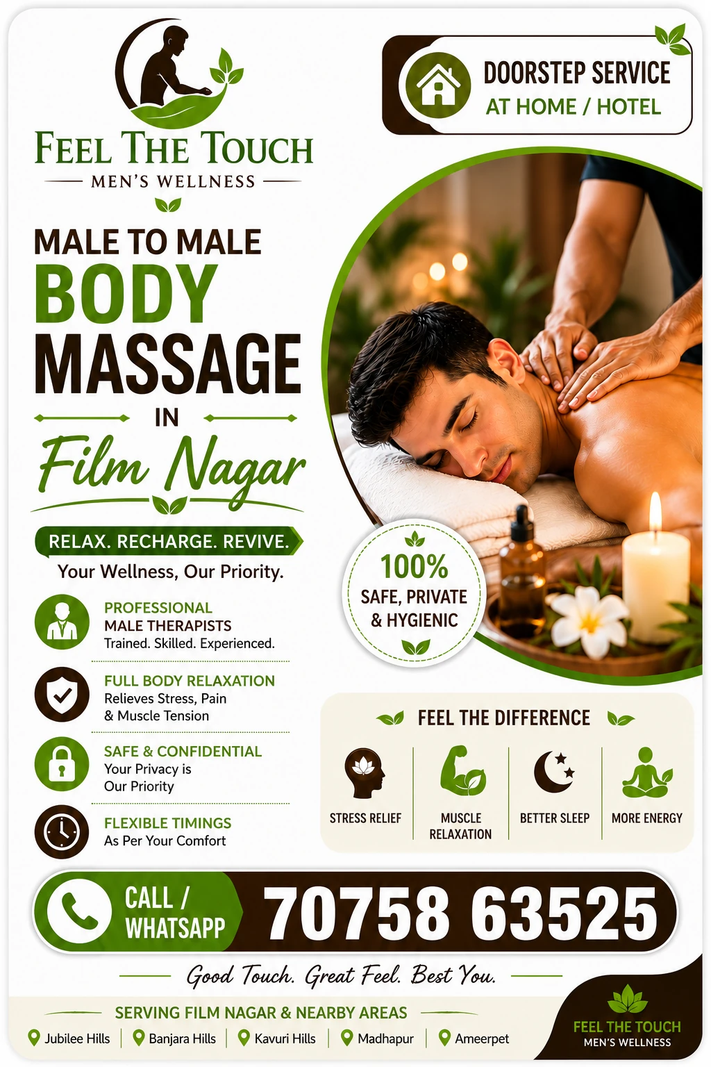 Male to male body massage in Film Nagar Hyderabad – FEEL THE TOUCH – 7075863525