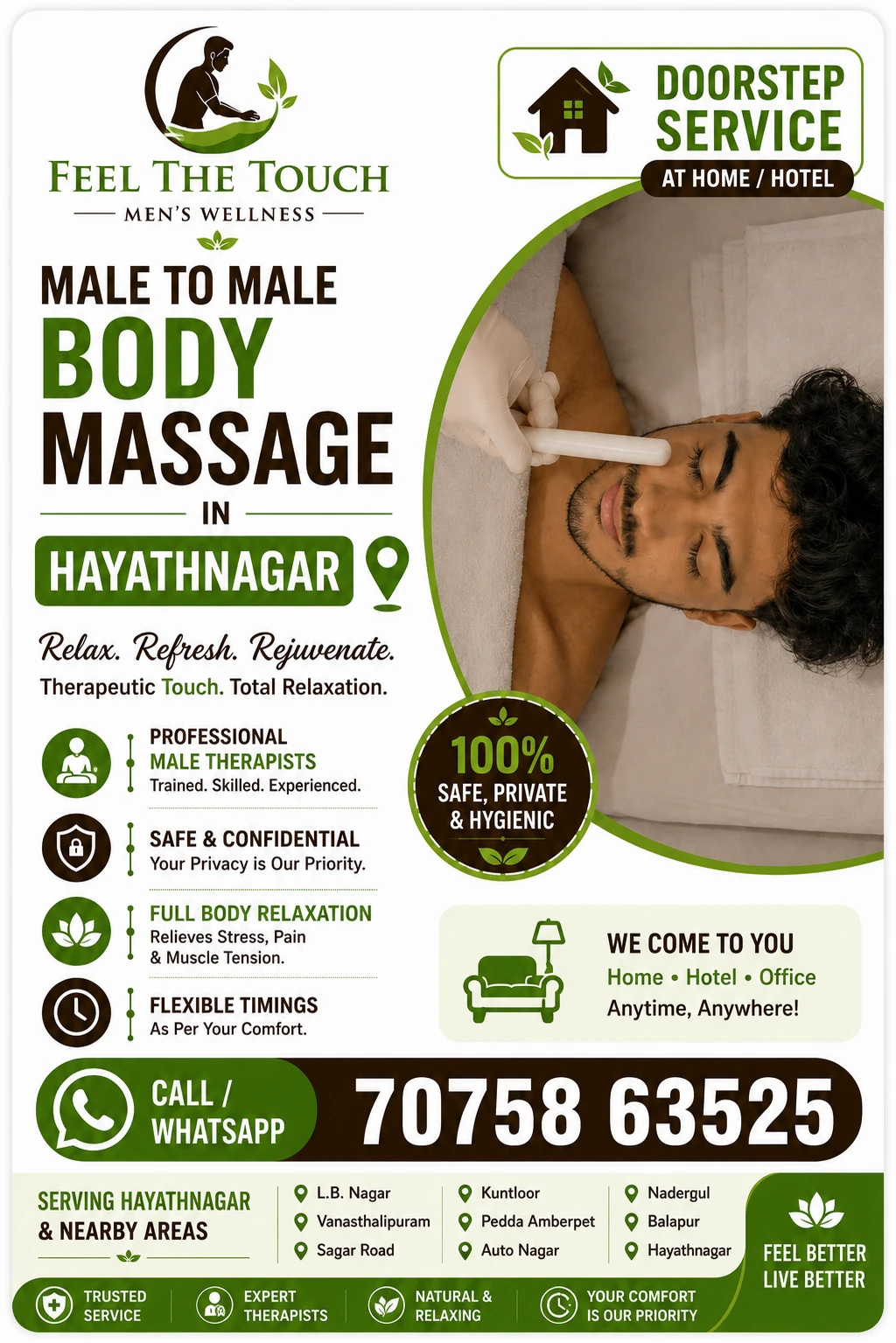Male to male body massage in Hayathnagar Hyderabad – FEEL THE TOUCH – 7075863525