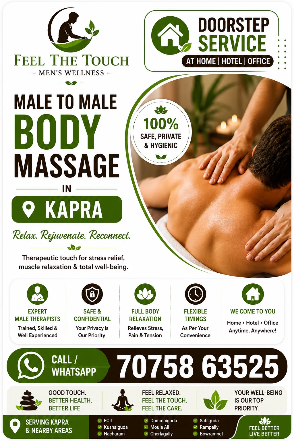 Male to male body massage in Kapra Hyderabad – FEEL THE TOUCH – 7075863525