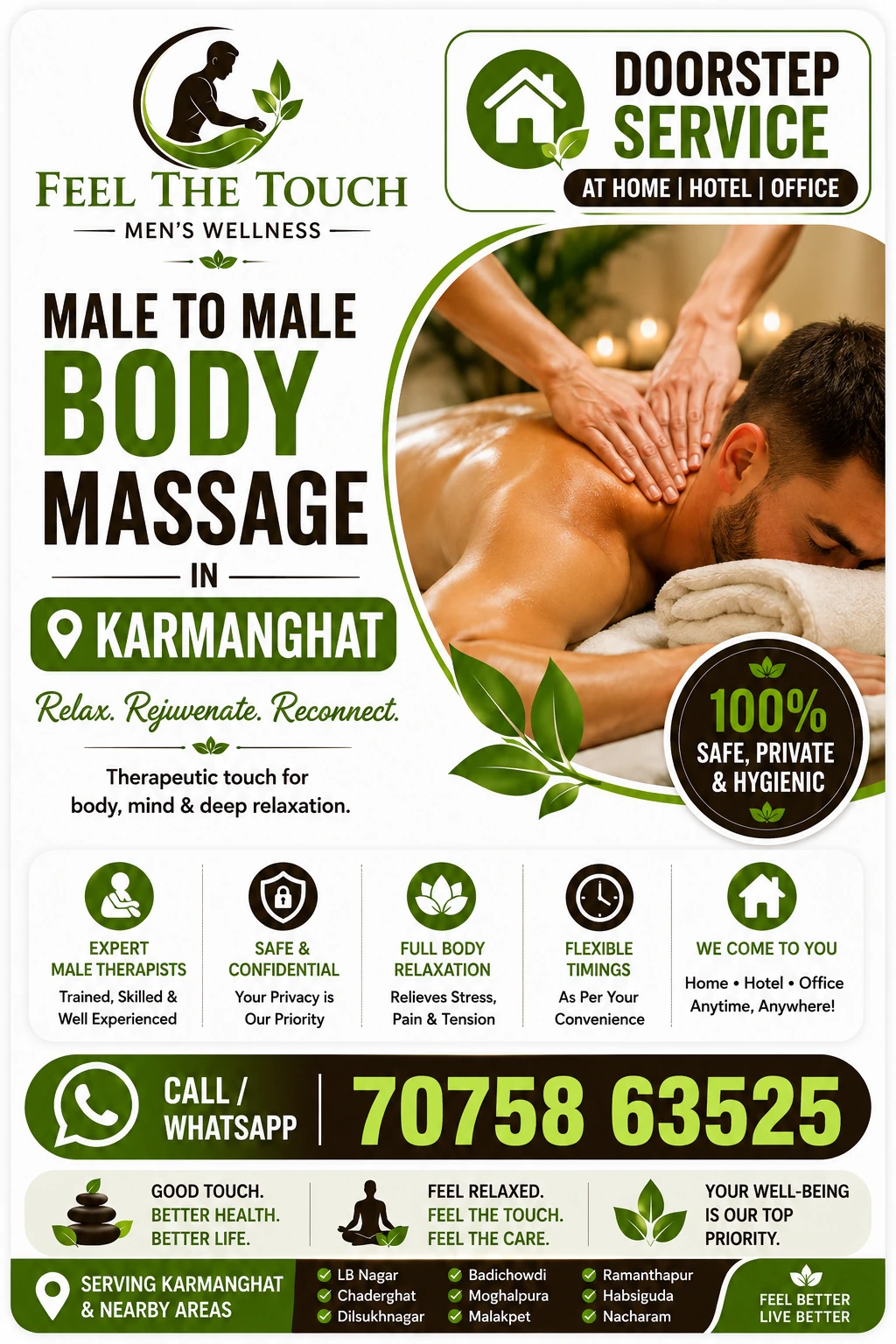 Male to male body massage in Karmanghat Hyderabad – FEEL THE TOUCH – 7075863525