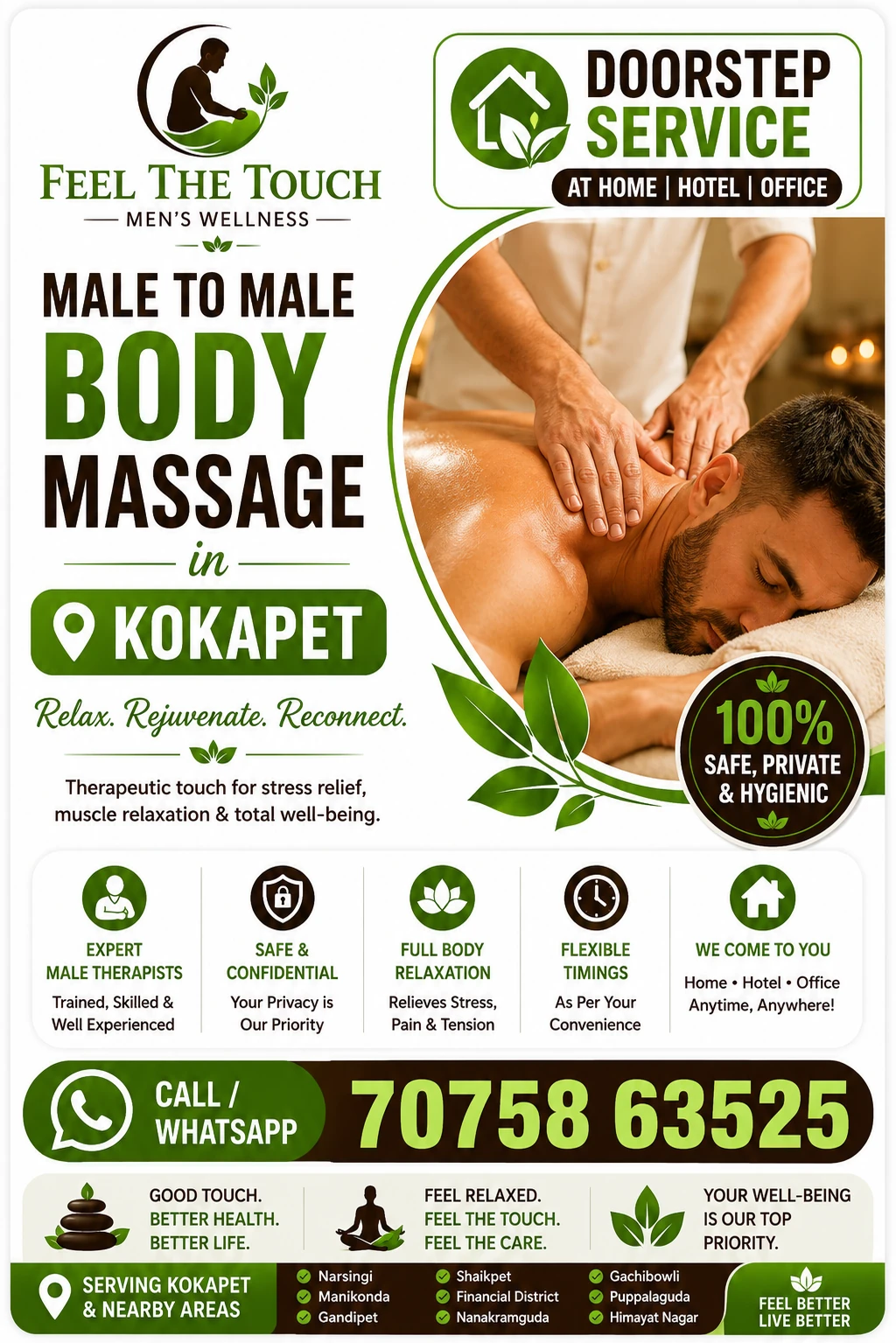 Male to male body massage in Kokapet Hyderabad – FEEL THE TOUCH – 7075863525