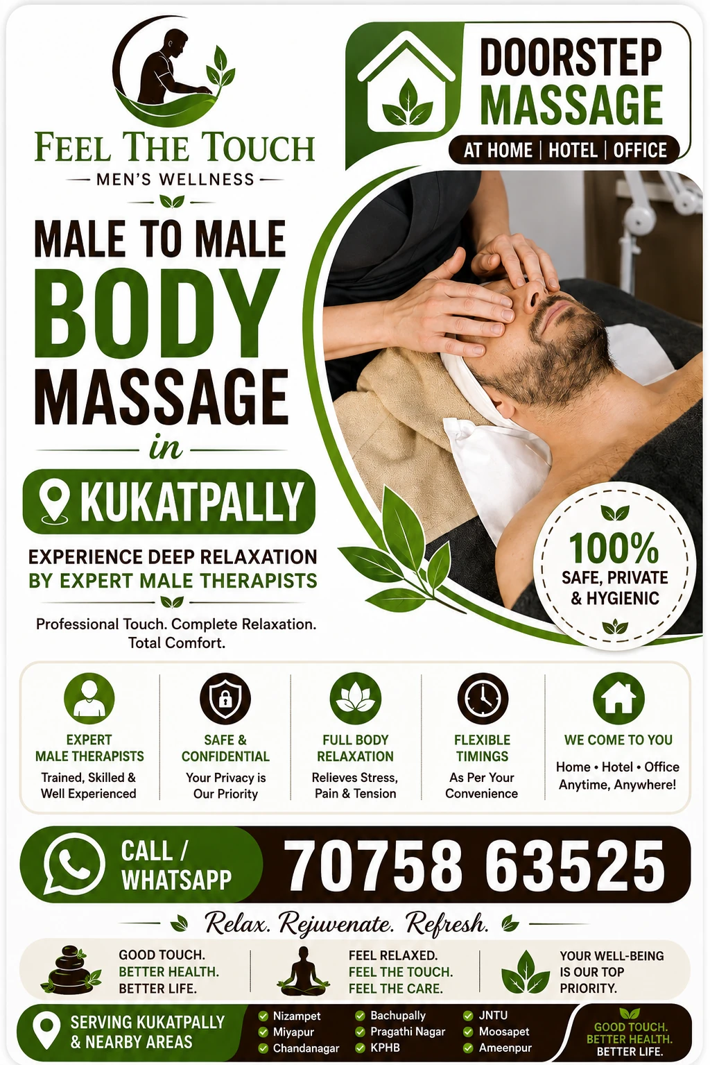 Male to male body massage in Kukatpally Hyderabad – FEEL THE TOUCH – 7075863525