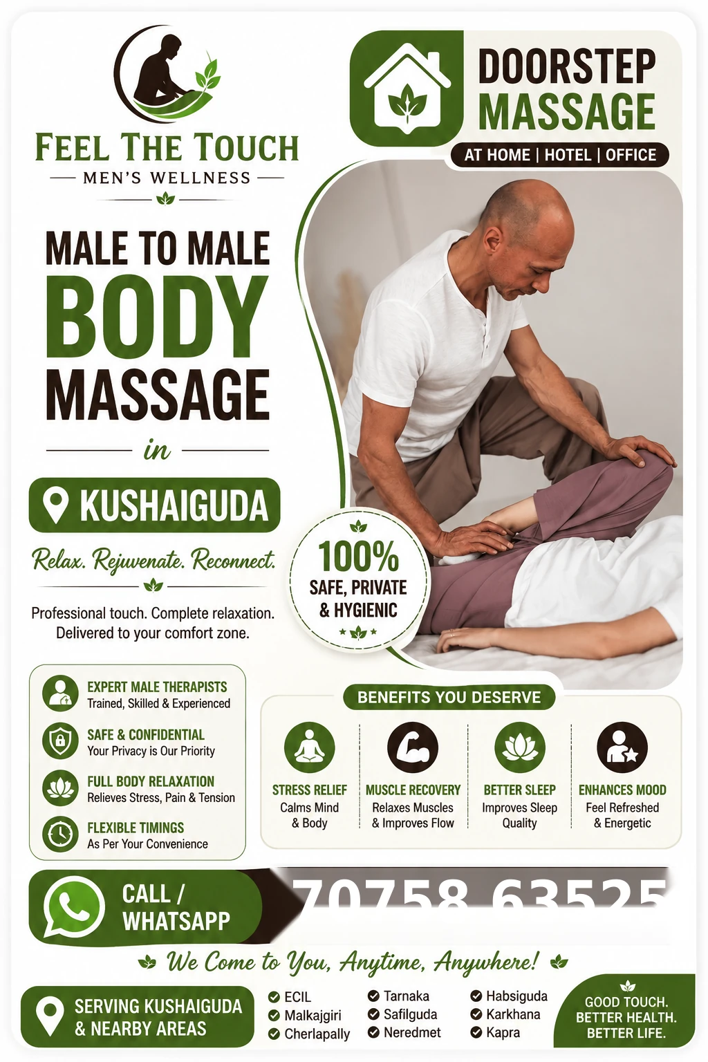 Male to male body massage in Kushaiguda Hyderabad – FEEL THE TOUCH – 7075863525