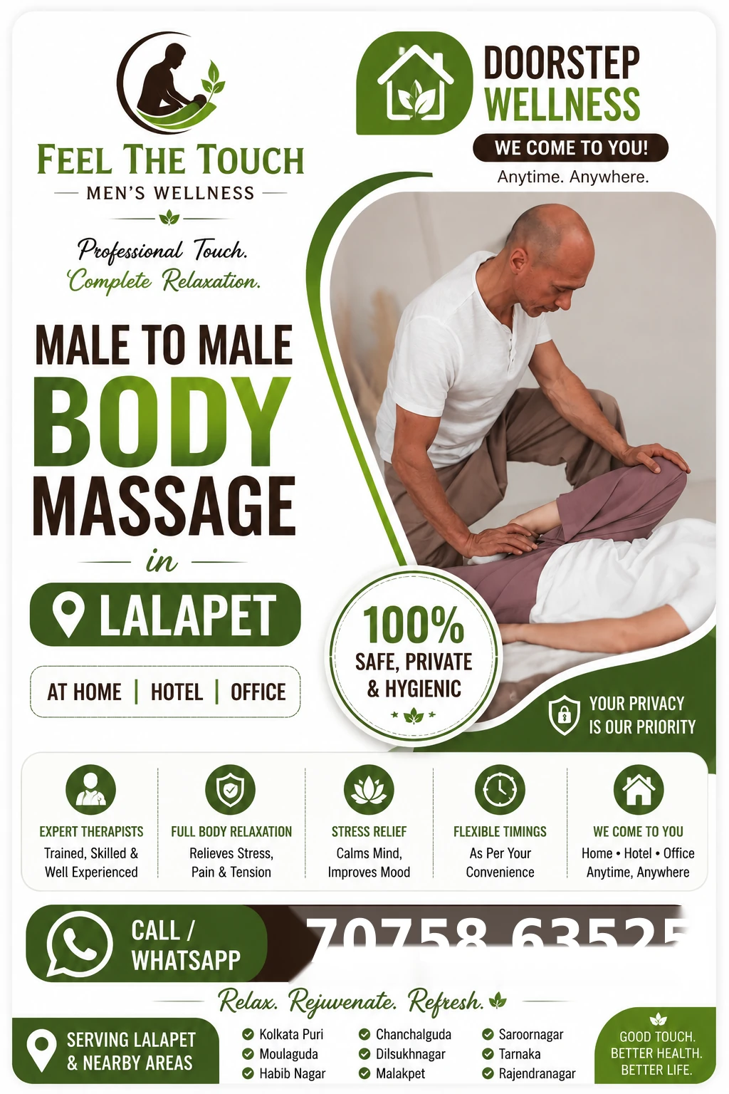 Male to male body massage in Lalapet Hyderabad – FEEL THE TOUCH – 7075863525