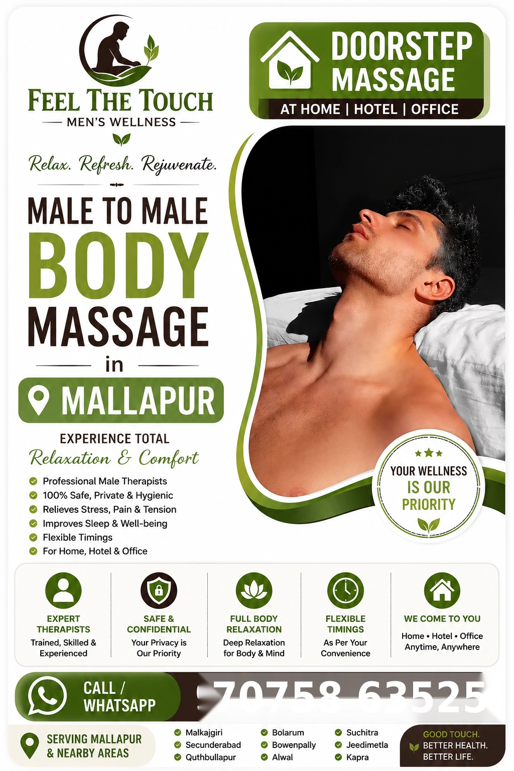 Male to male body massage in Mallapur Hyderabad – FEEL THE TOUCH – 7075863525