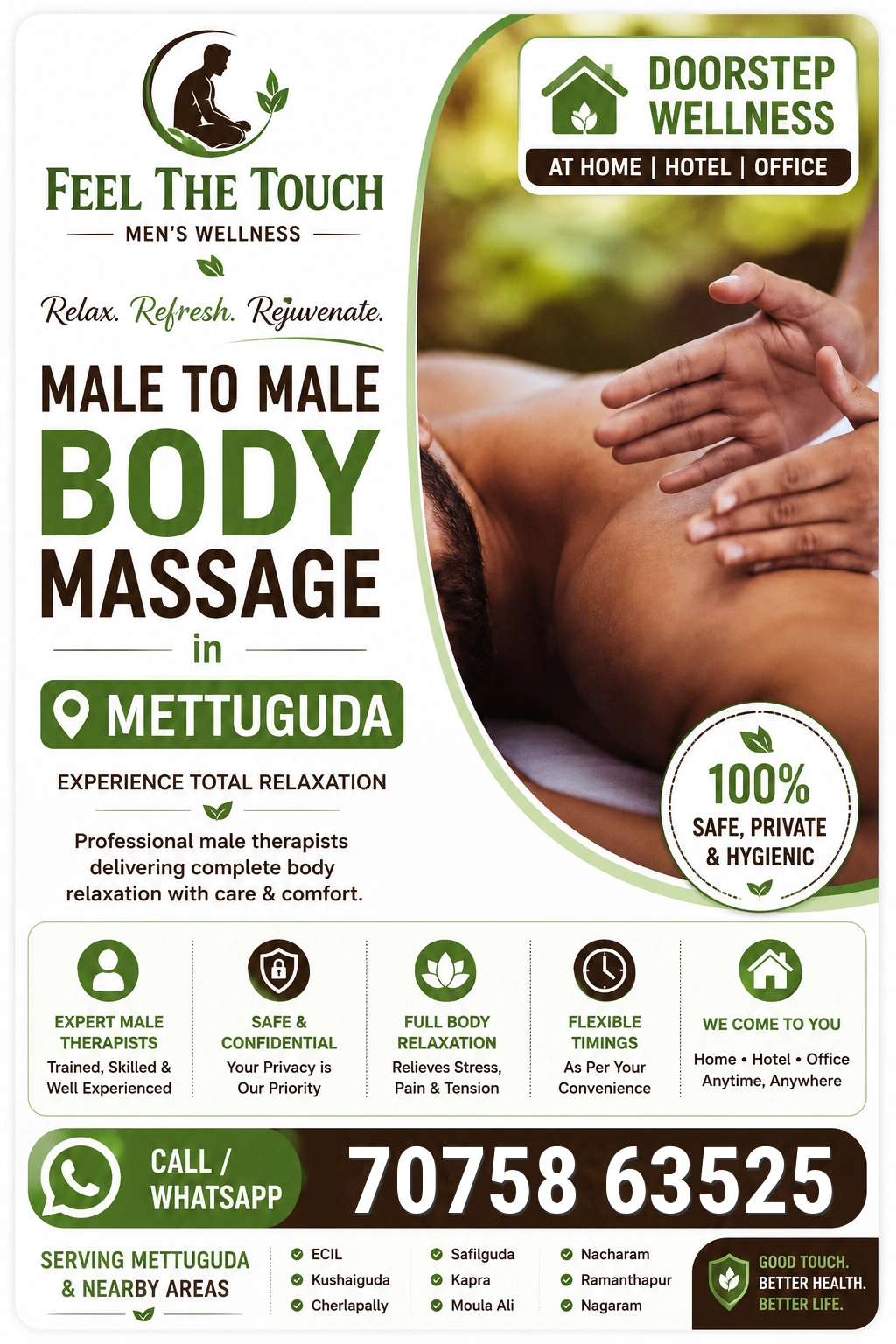 Male to male body massage in Mettuguda Hyderabad – FEEL THE TOUCH – 7075863525