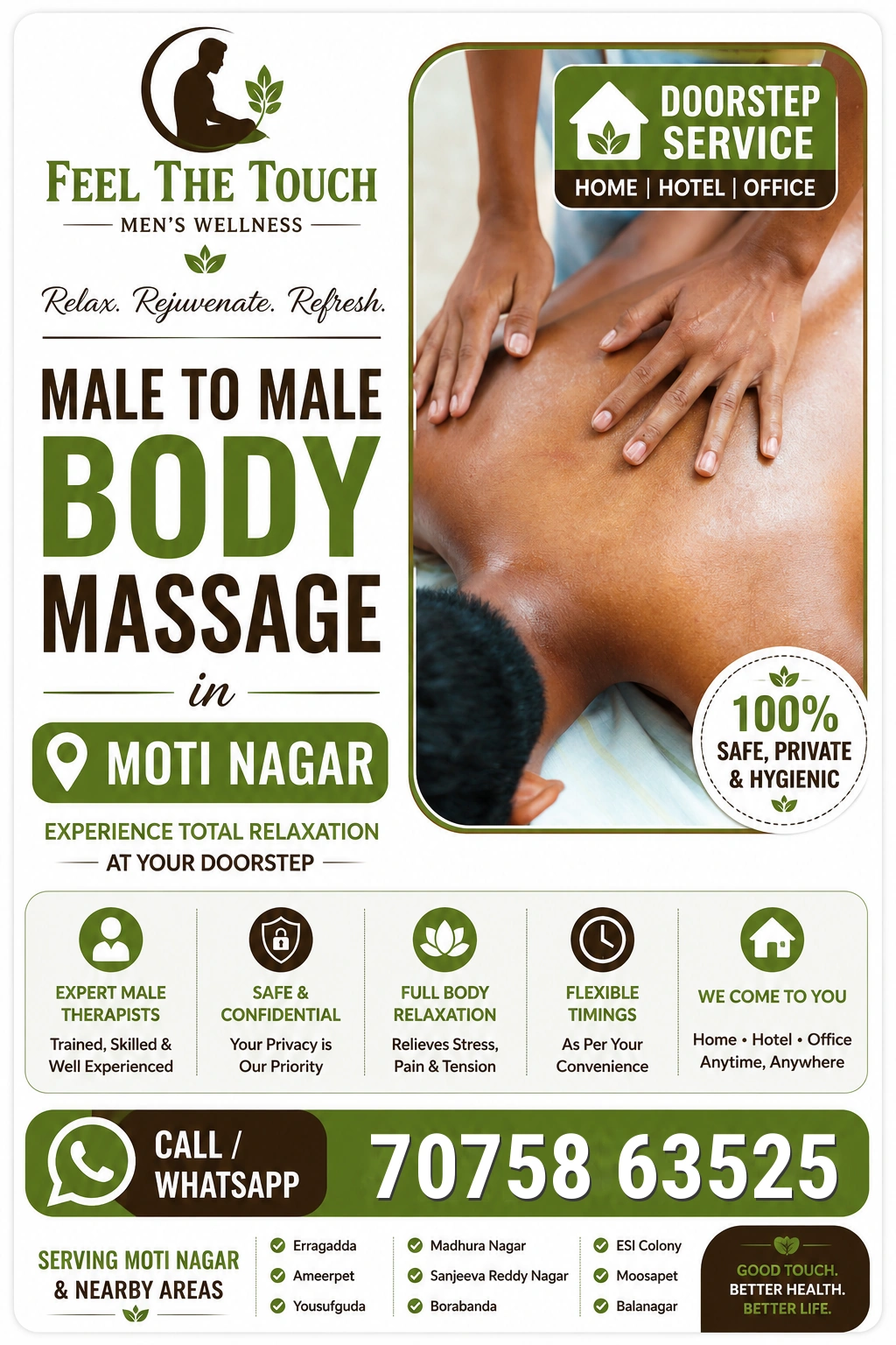 Male to male body massage in Moti Nagar Hyderabad – FEEL THE TOUCH – 7075863525