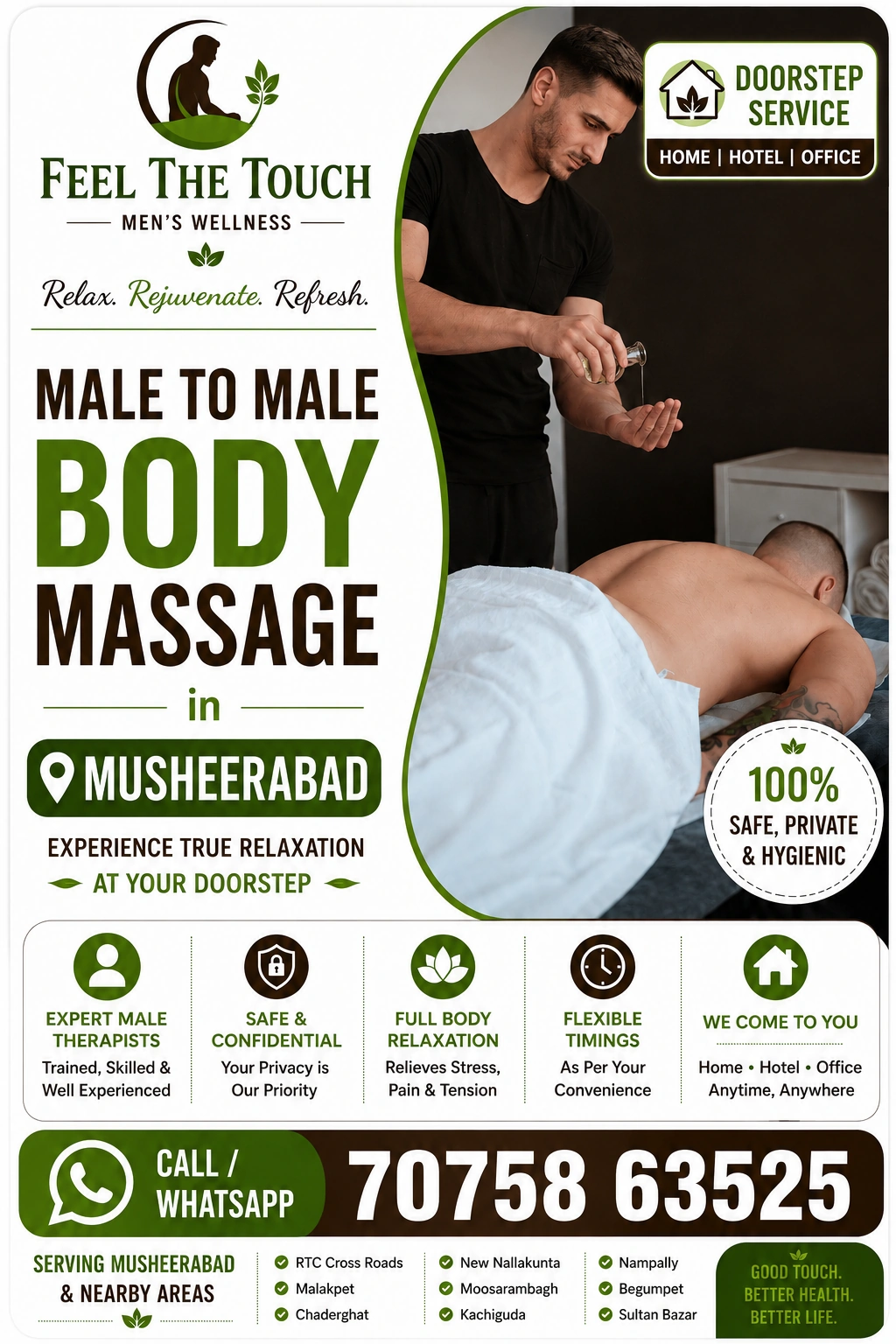 Male to male body massage in Musheerabad Hyderabad – FEEL THE TOUCH – 7075863525