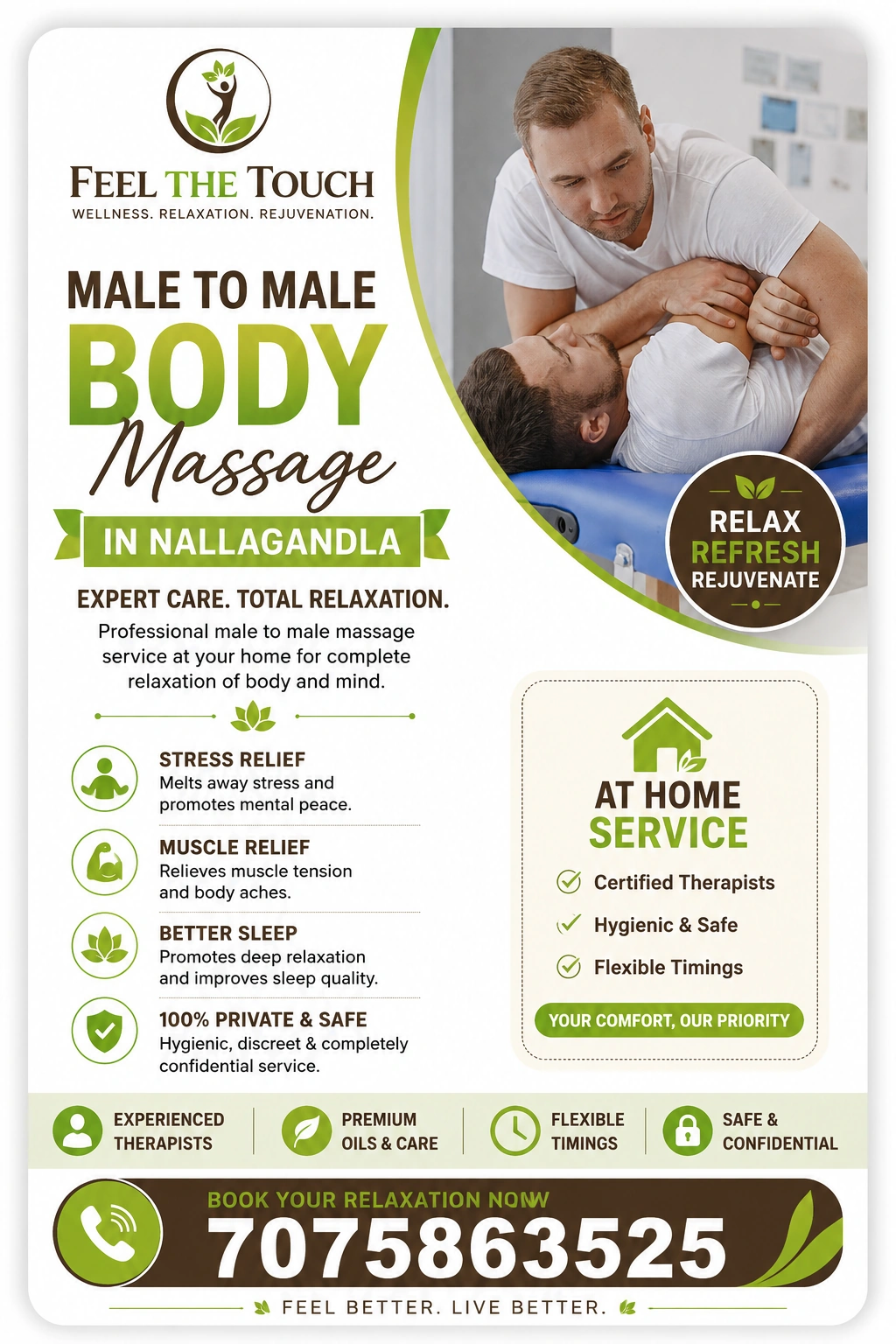 Male to male body massage in Nallagandla Hyderabad – FEEL THE TOUCH – 7075863525