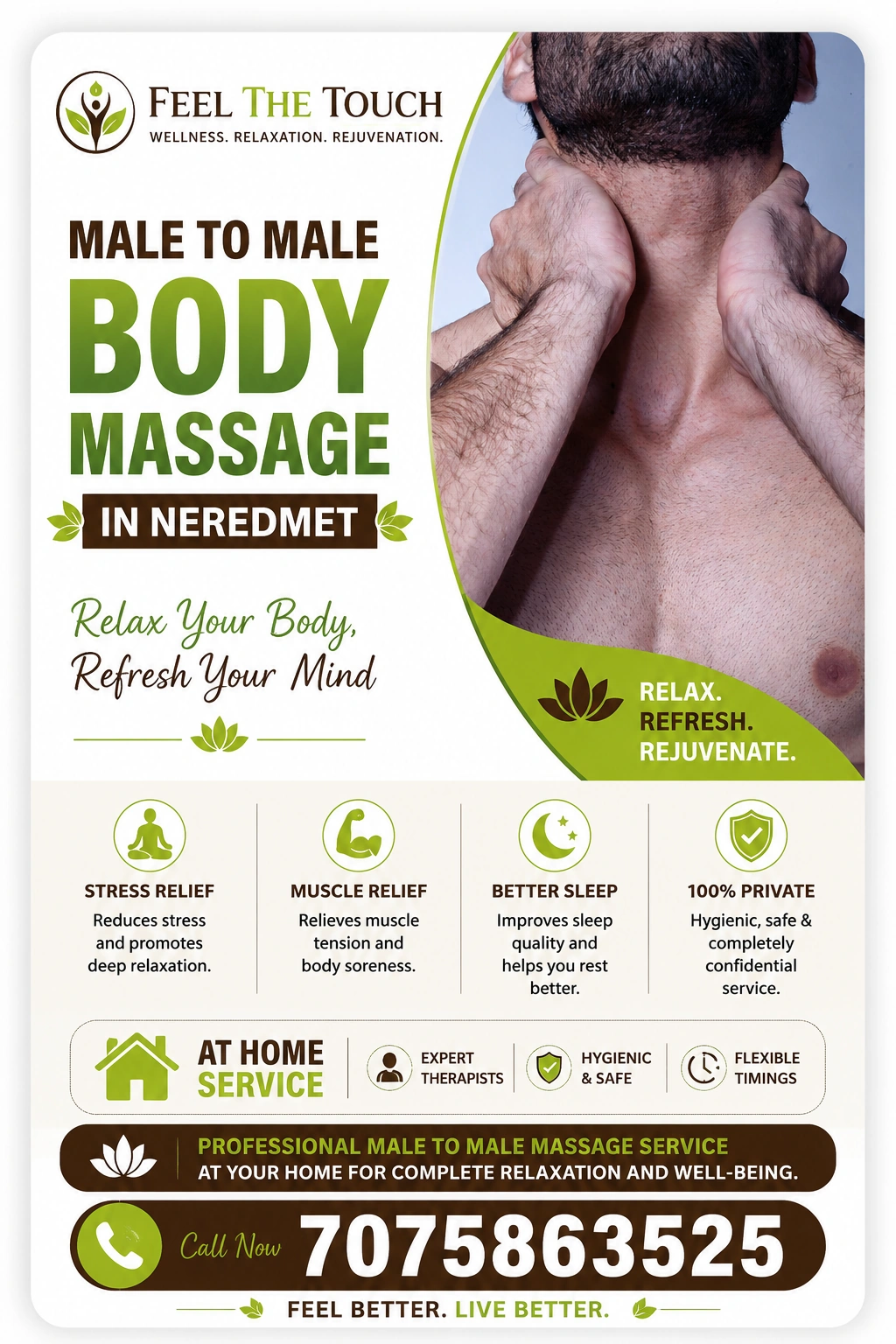 Professional male to male body massage in Neredmet, Hyderabad by FEEL THE TOUCH – 7075863525