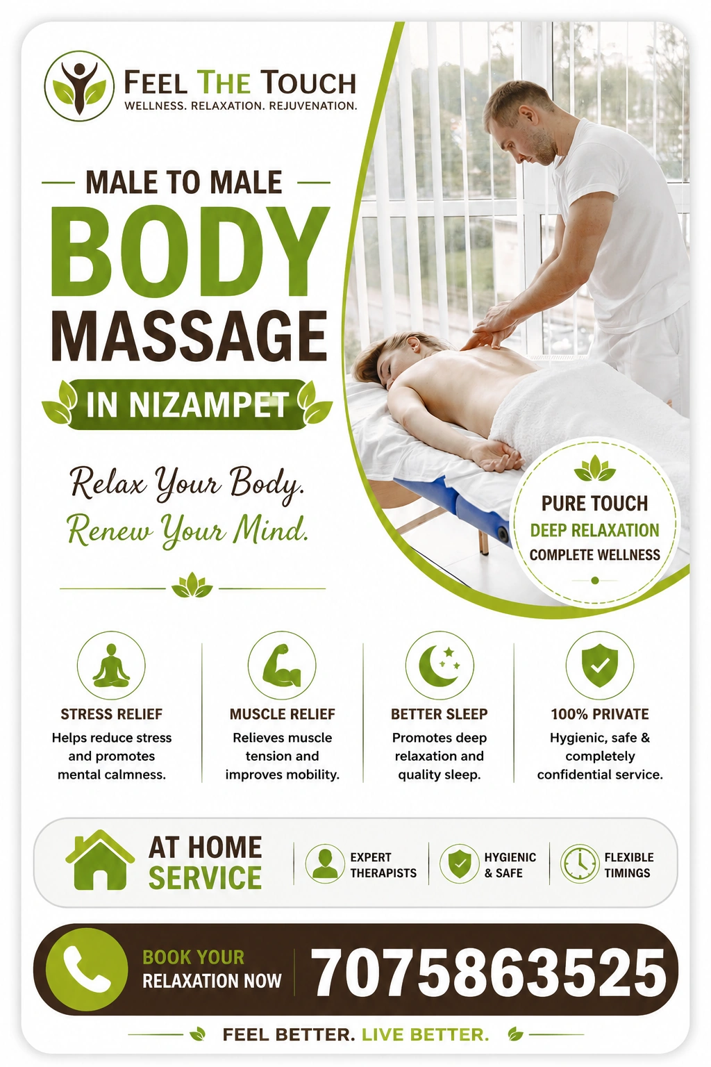 Male to male body massage in Nizampet, Hyderabad by FEEL THE TOUCH – 7075863525